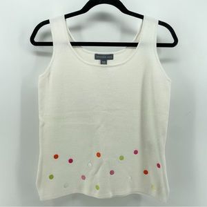 Vintage Northern Isles Womens Tank Top White 100% Cotton Polka Dots Knit M